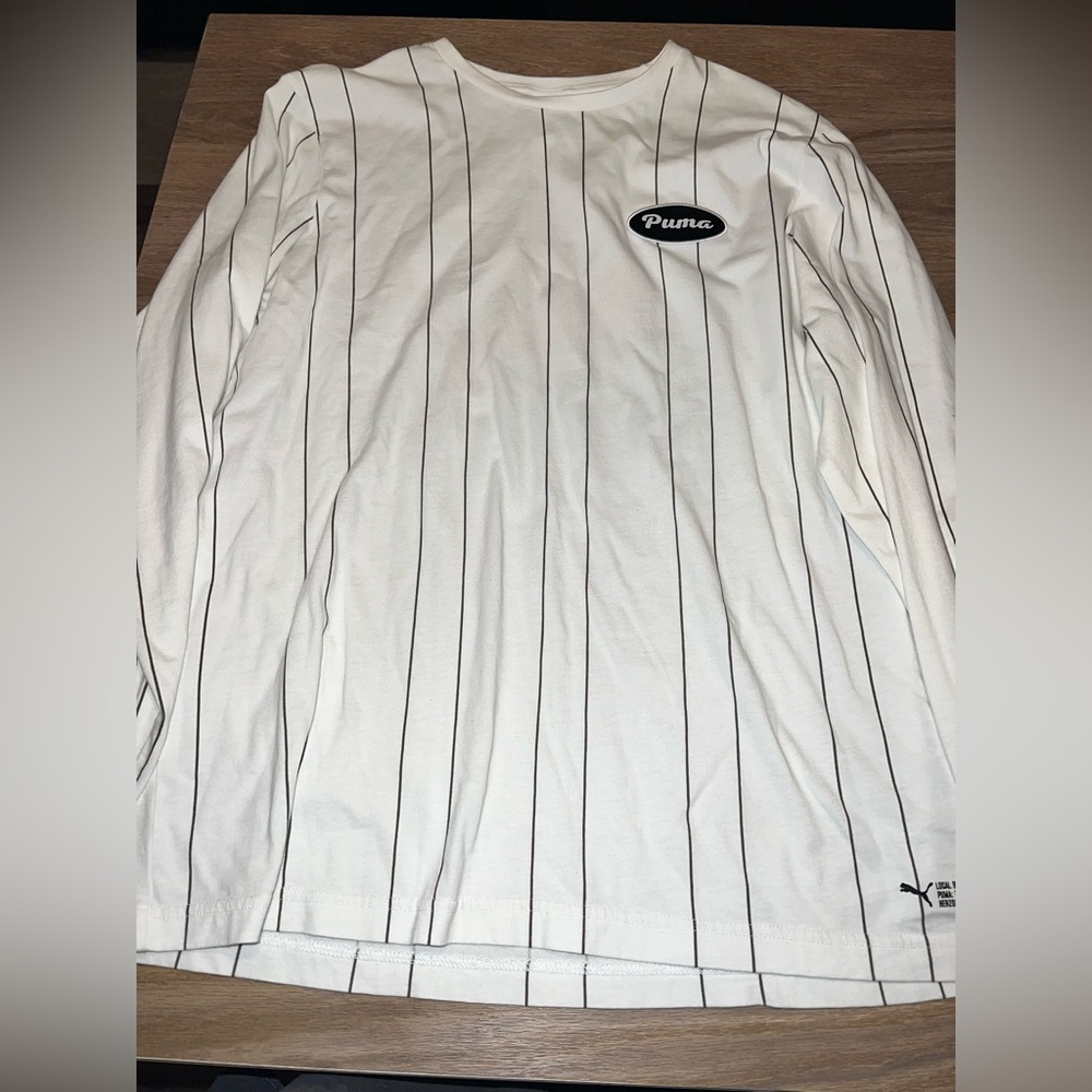 Puma Men's Long Sleeve White Pinstripe Tee